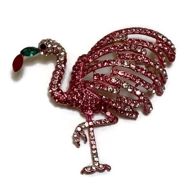 Pink Rhinestone Flamingo Brooch/Pendant - Picture 3 of 8